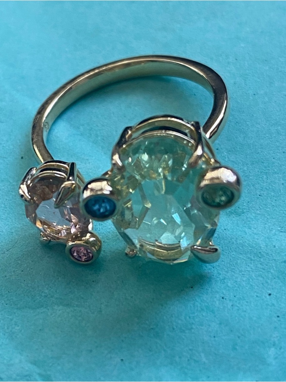 Swarovski Gema  Gold-Tone Aqua & Teal Multi-Stone Open Ring